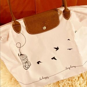 Longchamp shoulder bag pink with embroider